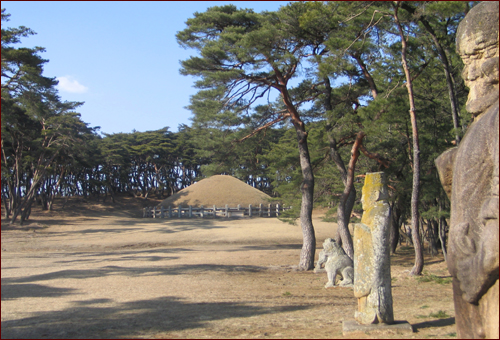 경주시 외동의 괘릉. 왕릉 입구의 무인석(오른쪽)은 아랍인 모습을 하고 서 있다. 